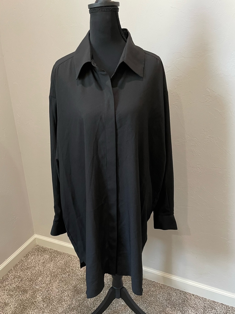Gianni Bini Black Oversized Long-Sleeve Button Front Shirt Dress NWT